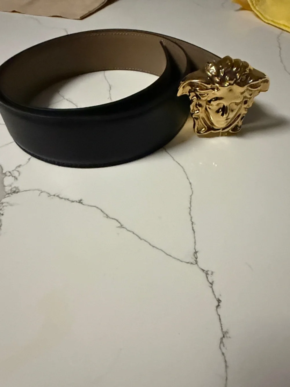 Versace Black Leather Belt with Gold Medusa Head Buckle